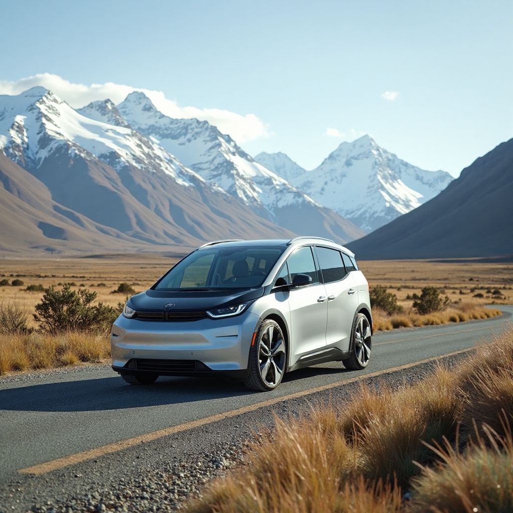 Vehículo eléctrico en un paisaje natural argentino
