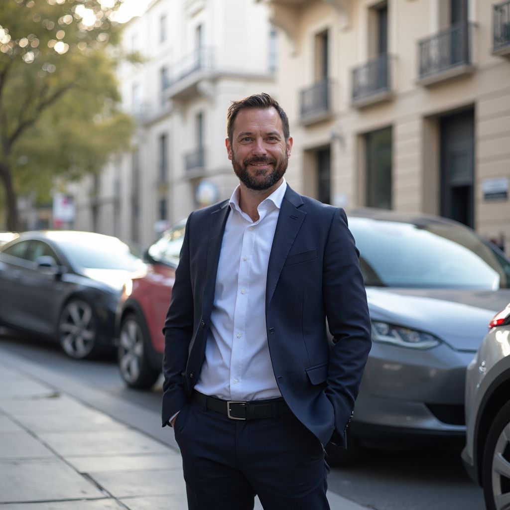 Empresario con flota de vehículos eléctricos